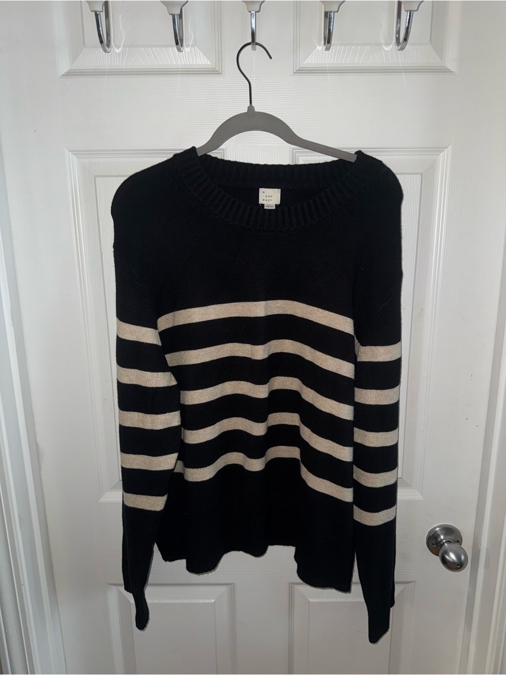 a new day Black and Cream Striped Crewneck Sweater